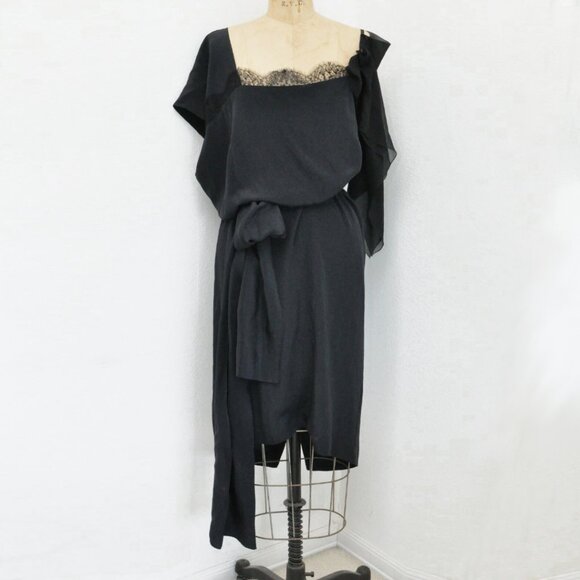 ANNE VALERIE HASH BLACK LACE CHIFFON TIE DRESS SIZE SMALL - Picture 1 of 10